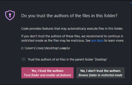 Workspace popup message
